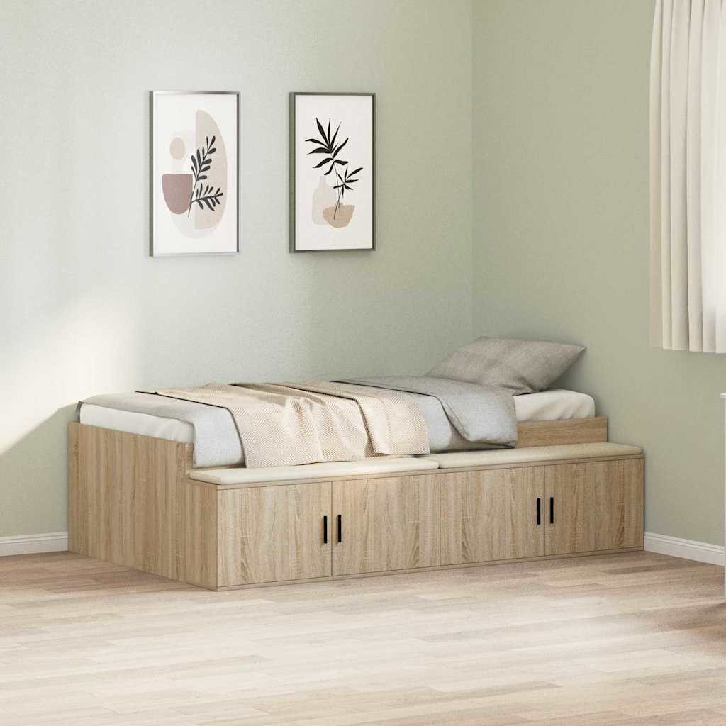 Bedframe met lade Sonoma Eiken 70 x 190 cm Bewerkt hout is nu te koop bij PeponiXL, paradijselijk wonen!