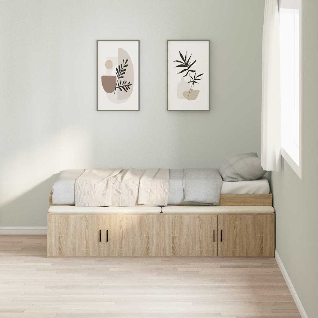 Bedframe met lade Sonoma Eiken 70 x 190 cm Bewerkt hout is nu te koop bij PeponiXL, paradijselijk wonen!