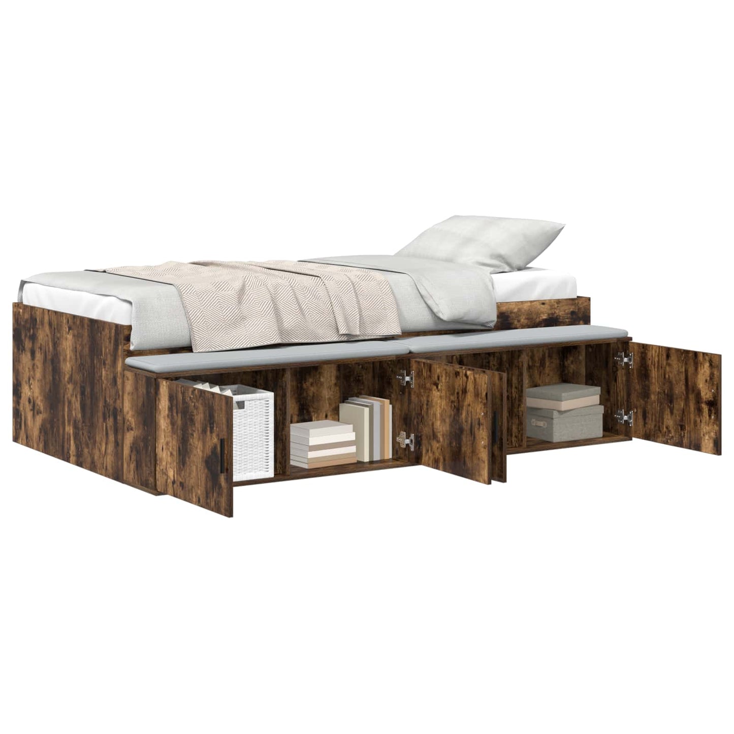 Bedframe met lade Gerookt eiken 70 x 190 cm Bewerkt hout is nu te koop bij PeponiXL, paradijselijk wonen!