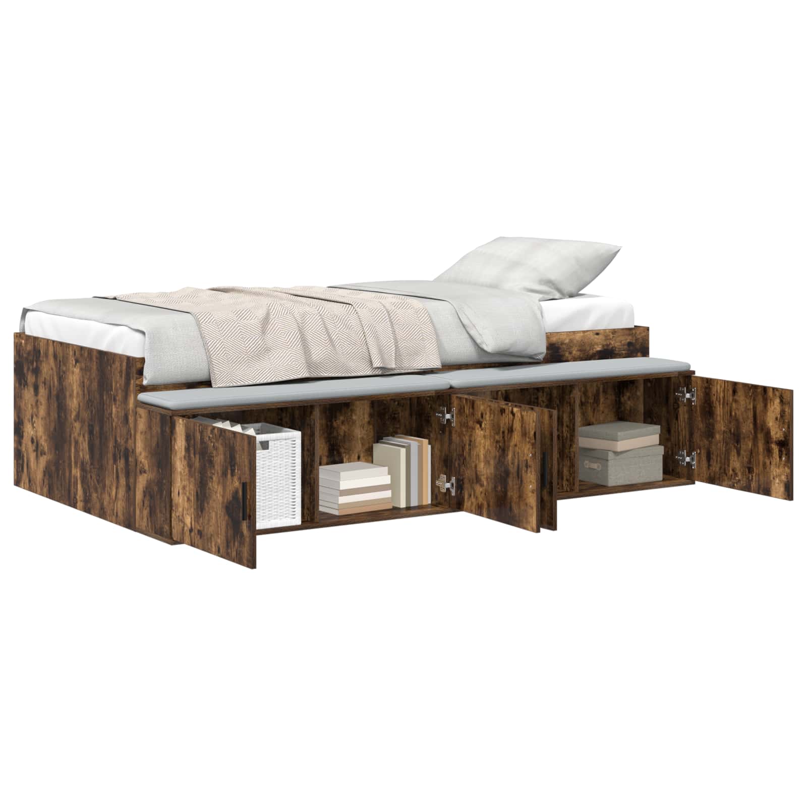 Bedframe met lade Gerookt eiken 70 x 190 cm Bewerkt hout is nu te koop bij PeponiXL, paradijselijk wonen!
