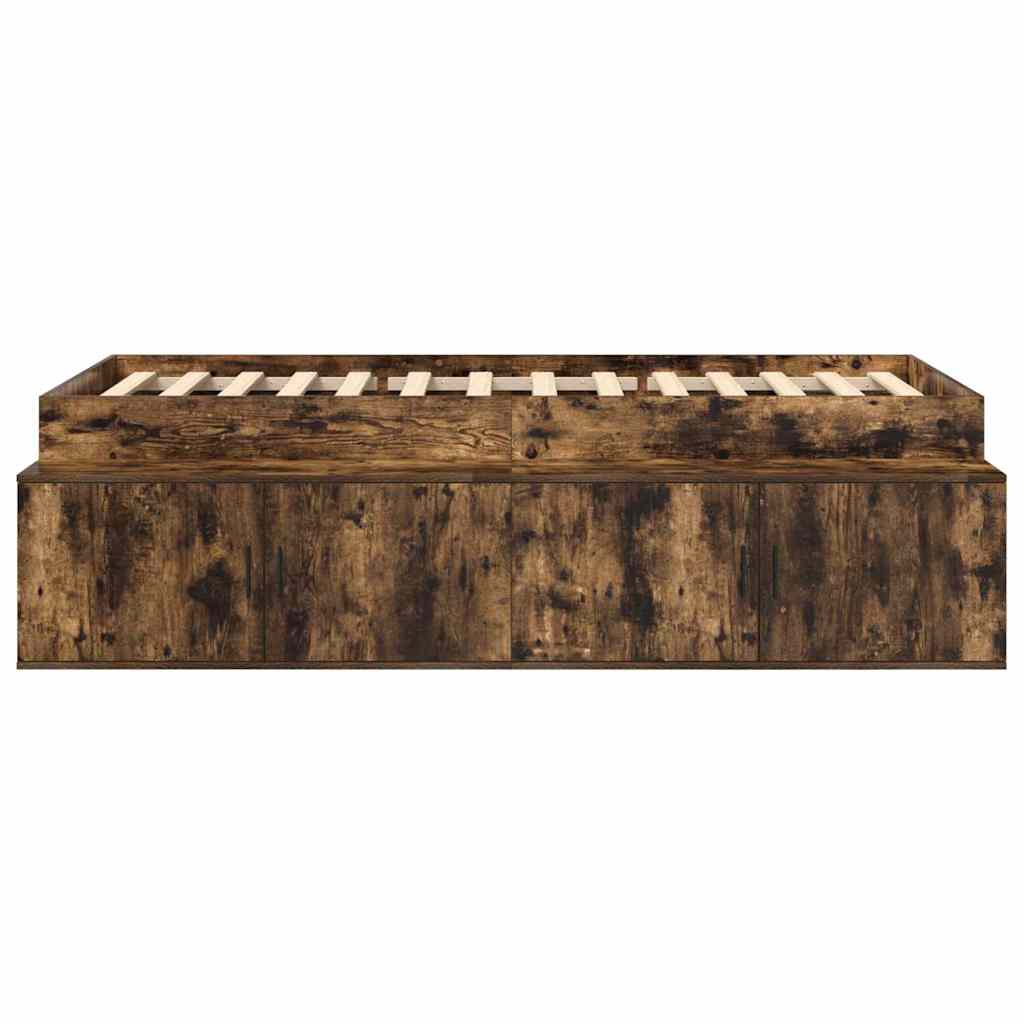 Bedframe met lade Gerookt eiken 70 x 190 cm Bewerkt hout is nu te koop bij PeponiXL, paradijselijk wonen!