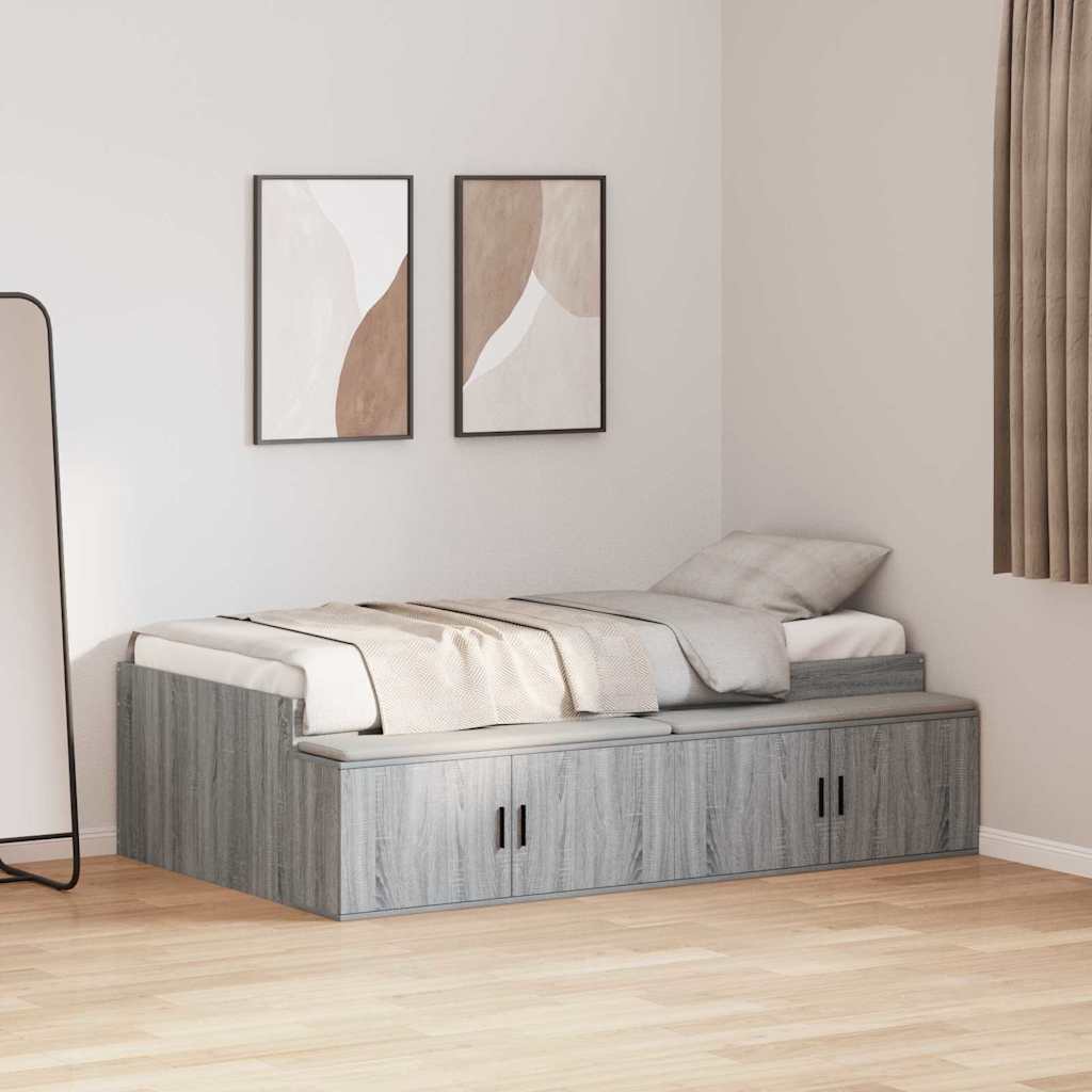 Bedframe met lade Grijs Sonoma 70 x 190 cm Bewerkt hout is nu te koop bij PeponiXL, paradijselijk wonen!