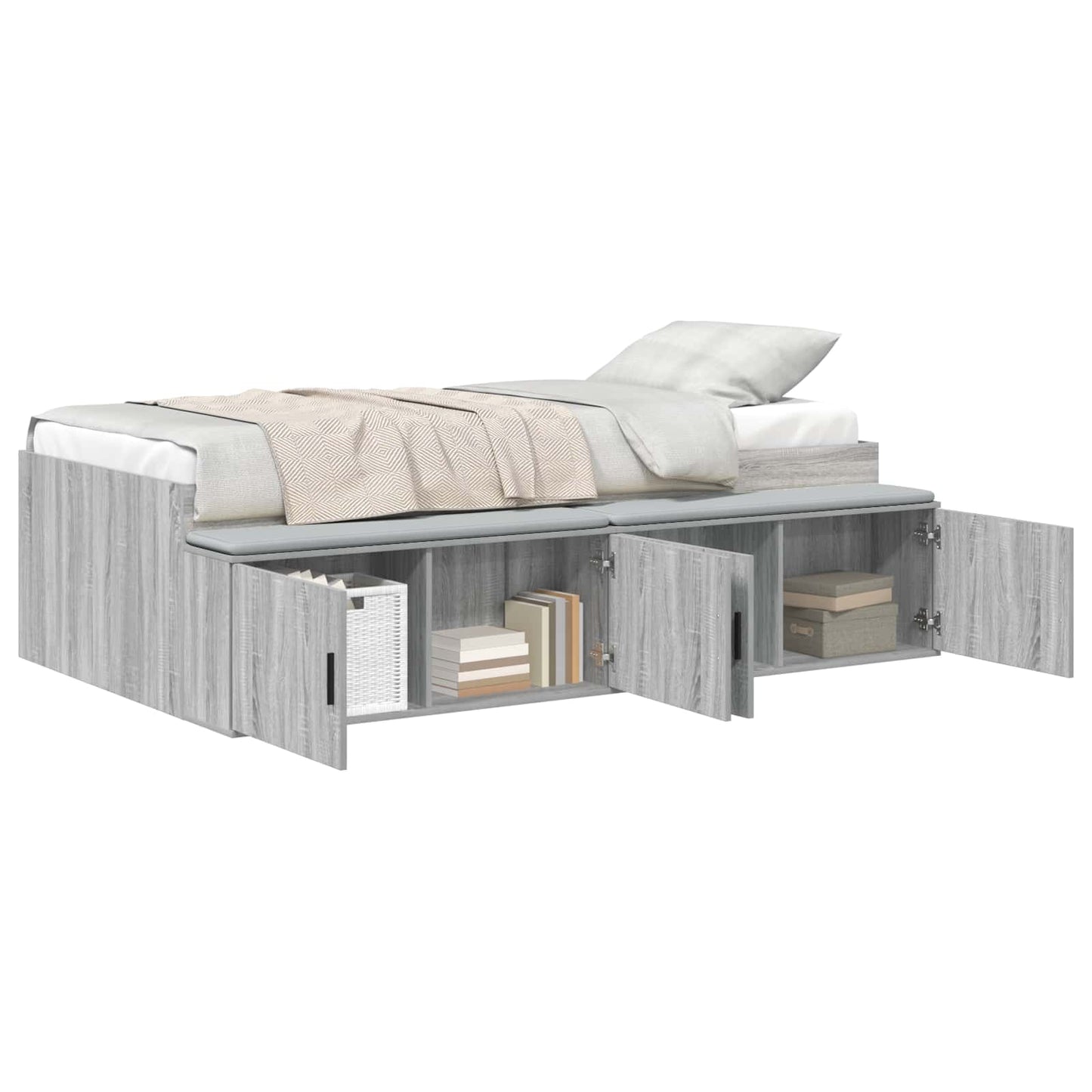 Bedframe met lade Grijs Sonoma 70 x 190 cm Bewerkt hout is nu te koop bij PeponiXL, paradijselijk wonen!