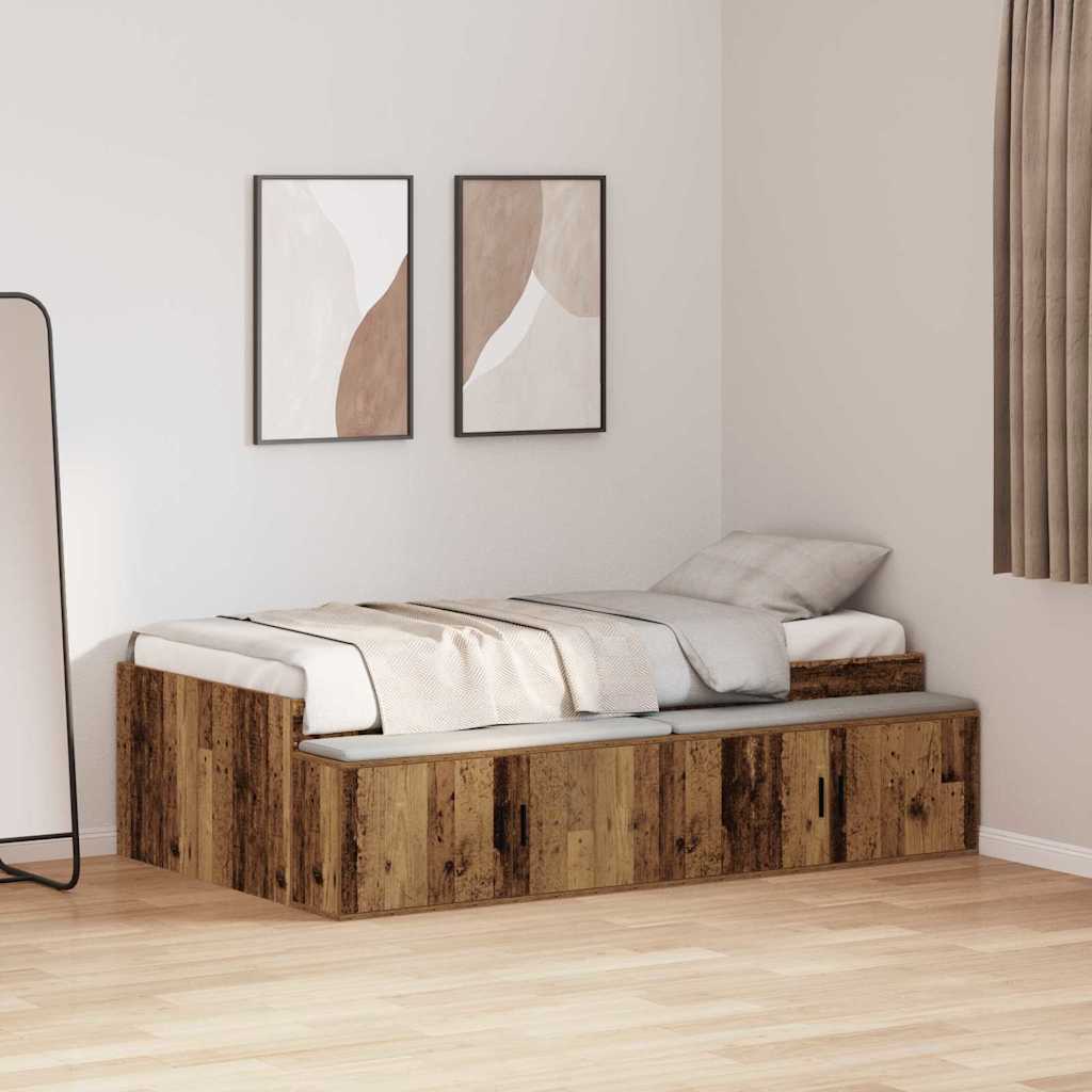Bedframe met lade met opslag Oud Hout 70 x 190 cm Bewerkt hout is nu te koop bij PeponiXL, paradijselijk wonen!