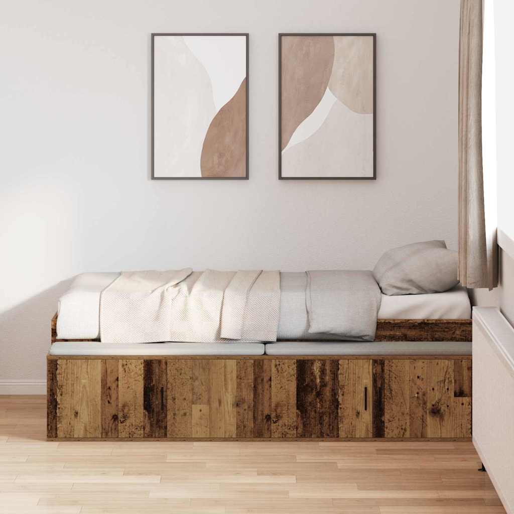 Bedframe met lade met opslag Oud Hout 70 x 190 cm Bewerkt hout is nu te koop bij PeponiXL, paradijselijk wonen!