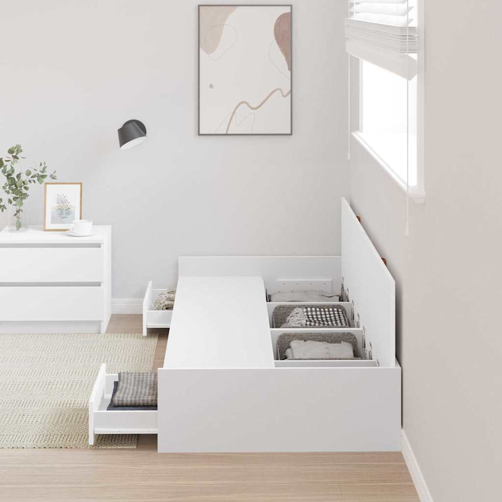 Bedframe met hoofdeinde met lade Wit 98.5 x 200 cm Bewerkt hout is nu te koop bij PeponiXL, paradijselijk wonen!