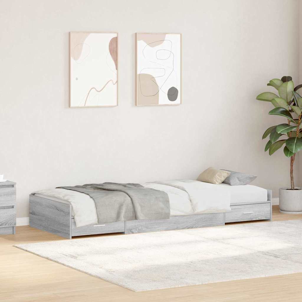 Bedframe met hoofdeinde Grijs Sonoma 98.5 x 200 cm Bewerkt hout is nu te koop bij PeponiXL, paradijselijk wonen!