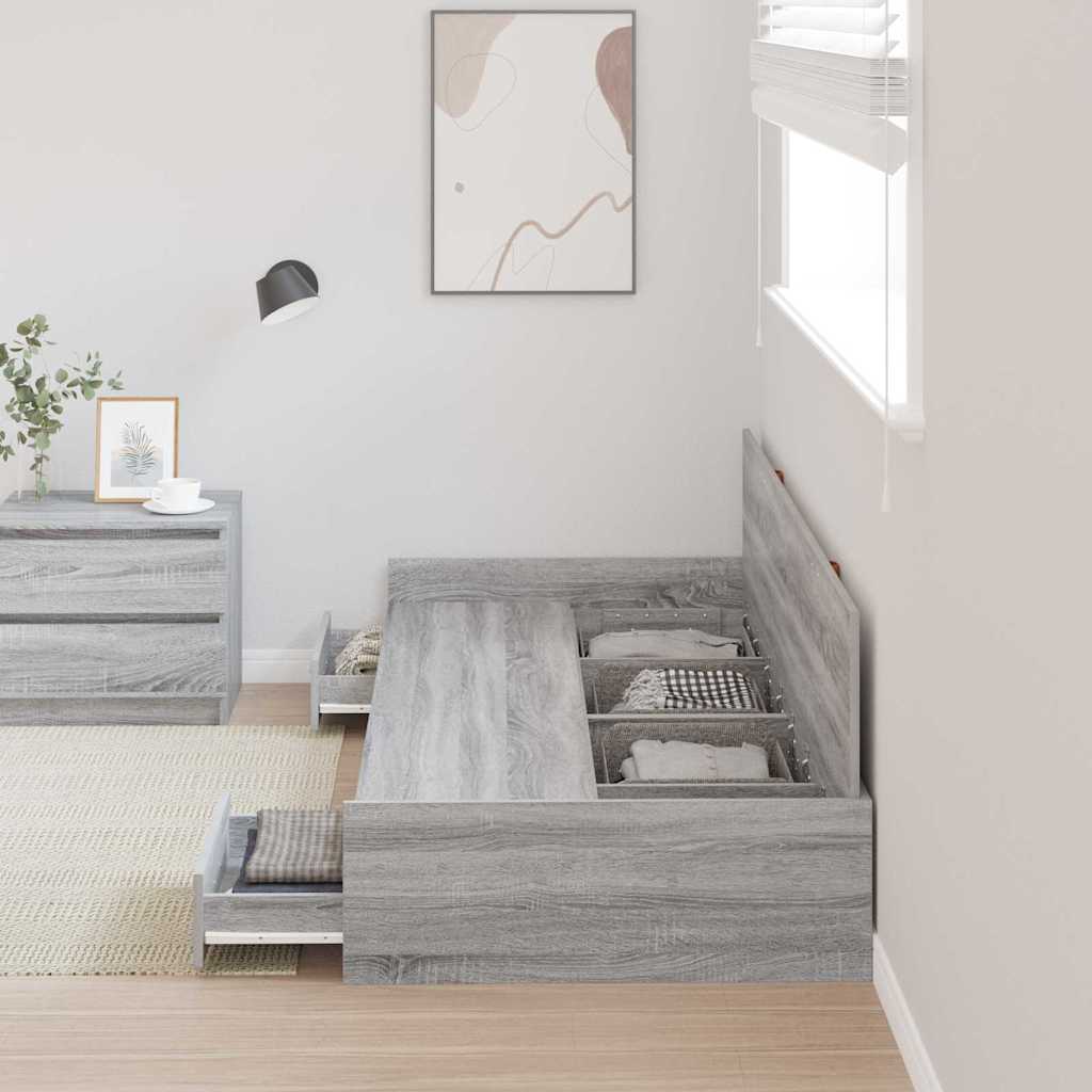 Bedframe met hoofdeinde Grijs Sonoma 98.5 x 200 cm Bewerkt hout is nu te koop bij PeponiXL, paradijselijk wonen!