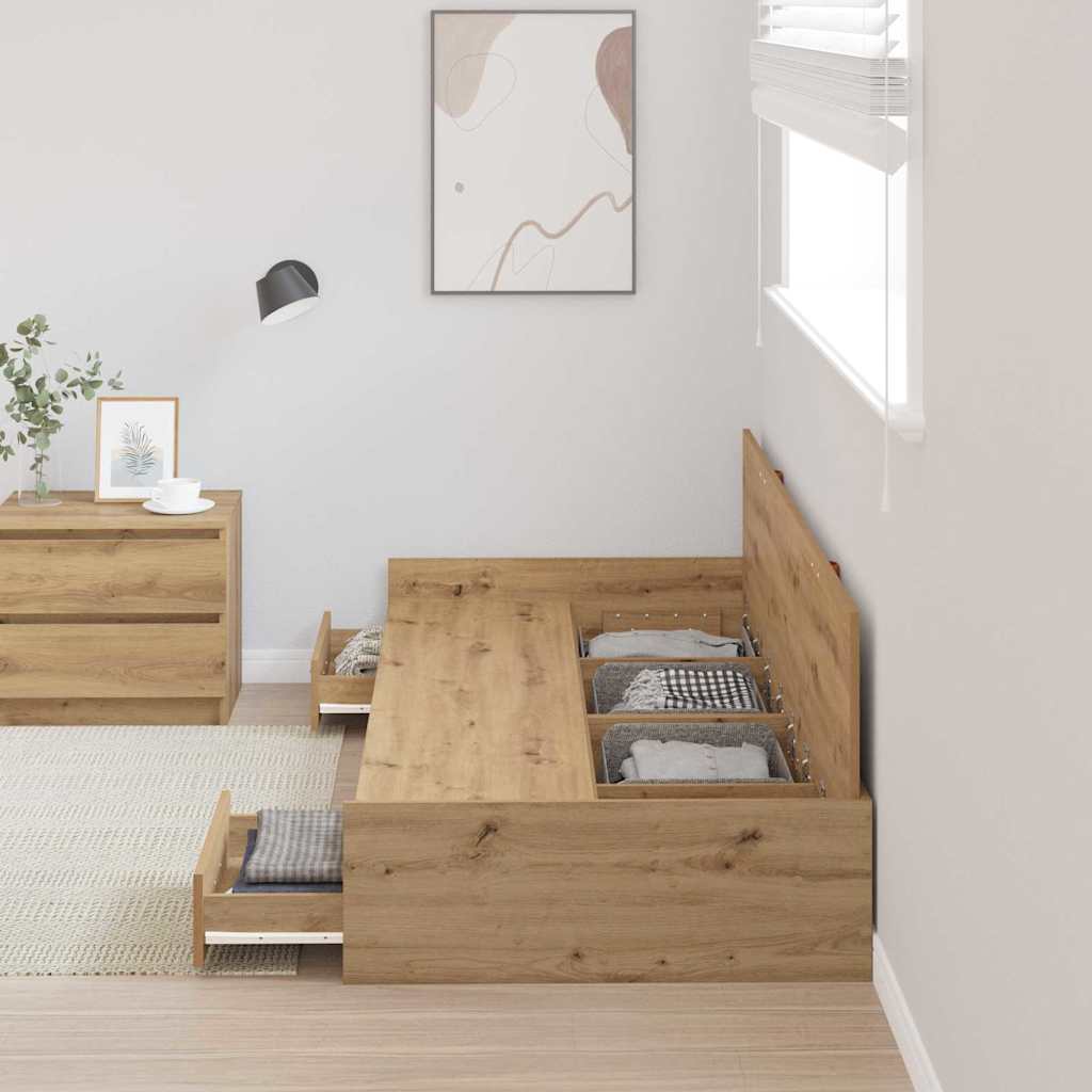 Bedframe met lade Artisan Eiken 98.5 x 200 cm Bewerkt hout is nu te koop bij PeponiXL, paradijselijk wonen!