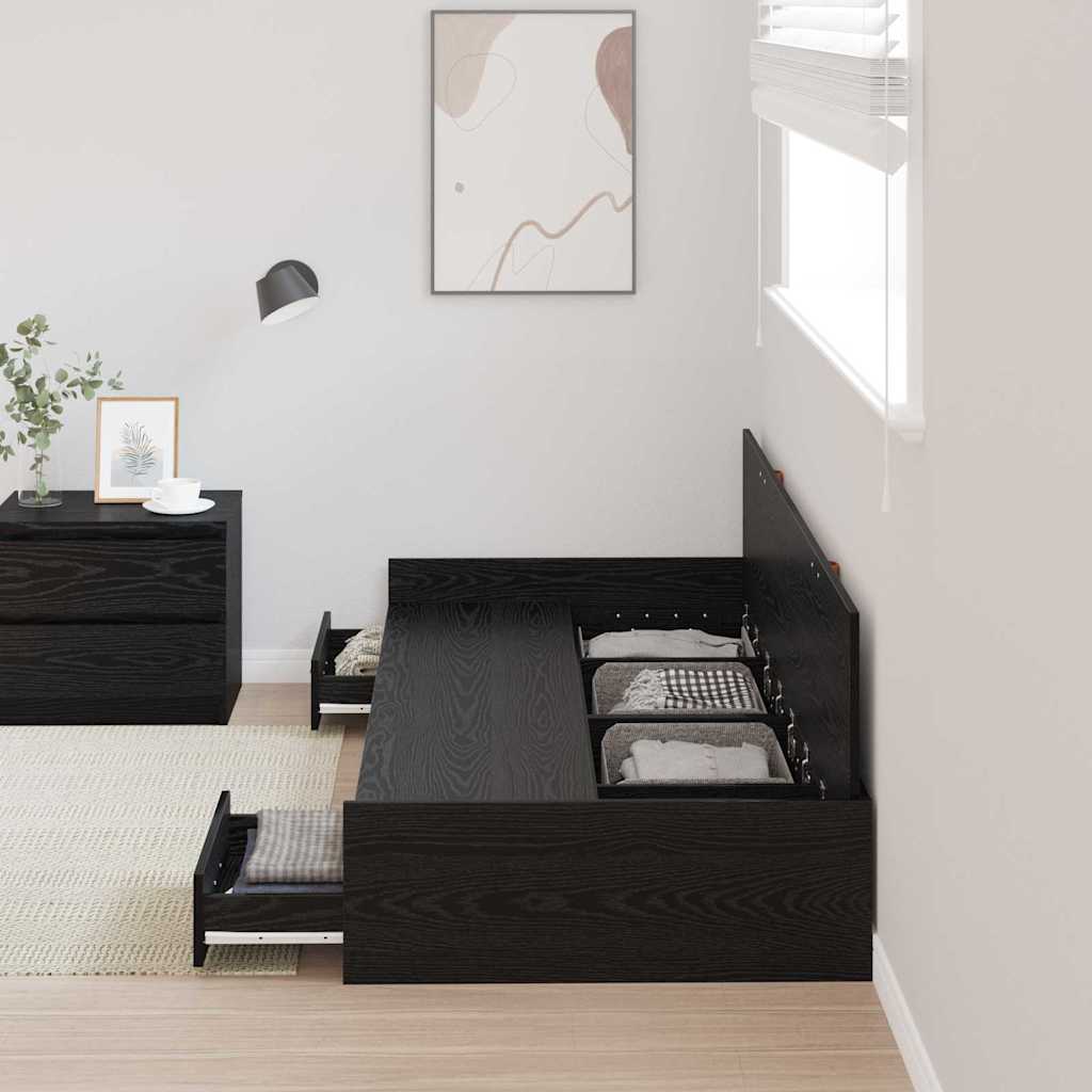 Bedframe met hoofdeinde Zwart Eiken 90 x 200 cm Bewerkt hout is nu te koop bij PeponiXL, paradijselijk wonen!