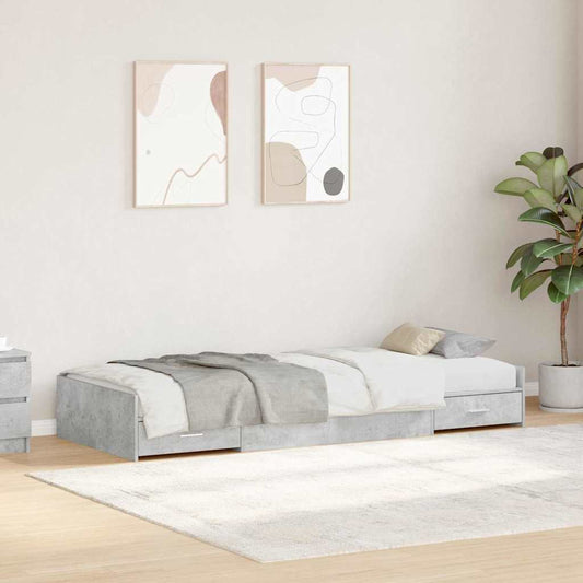 Bedframe met hoofdeinde Beton Grijs 90 x 200 cm Bewerkt hout is nu te koop bij PeponiXL, paradijselijk wonen!