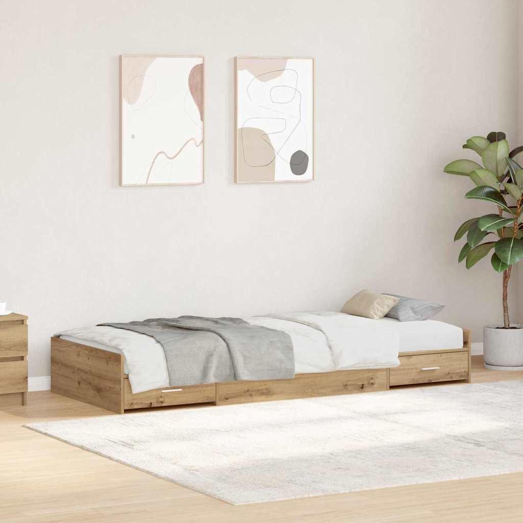 Bedframe met hoofdeinde Artisan Eiken 90 x 200 cm Bewerkt hout is nu te koop bij PeponiXL, paradijselijk wonen!