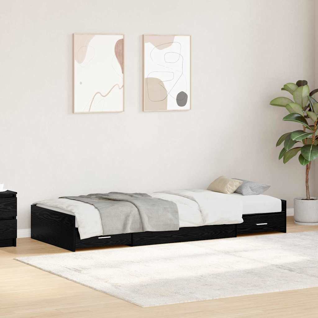 Bedframe met hoofdeinde Zwart Eiken 80 x 200 cm Bewerkt hout is nu te koop bij PeponiXL, paradijselijk wonen!