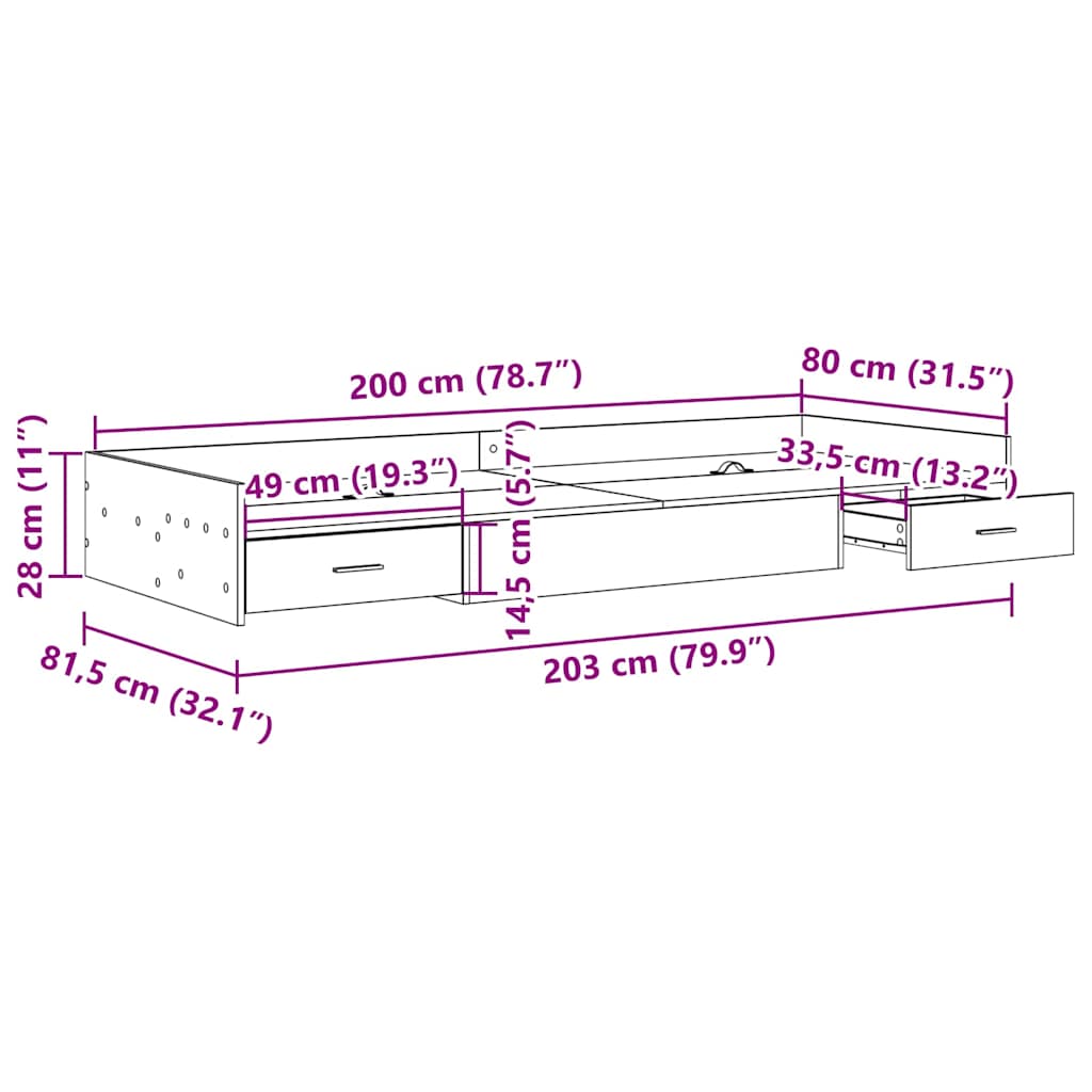 Bedframe met hoofdeinde Sonoma Eiken 80 x 200 cm Bewerkt hout is nu te koop bij PeponiXL, paradijselijk wonen!