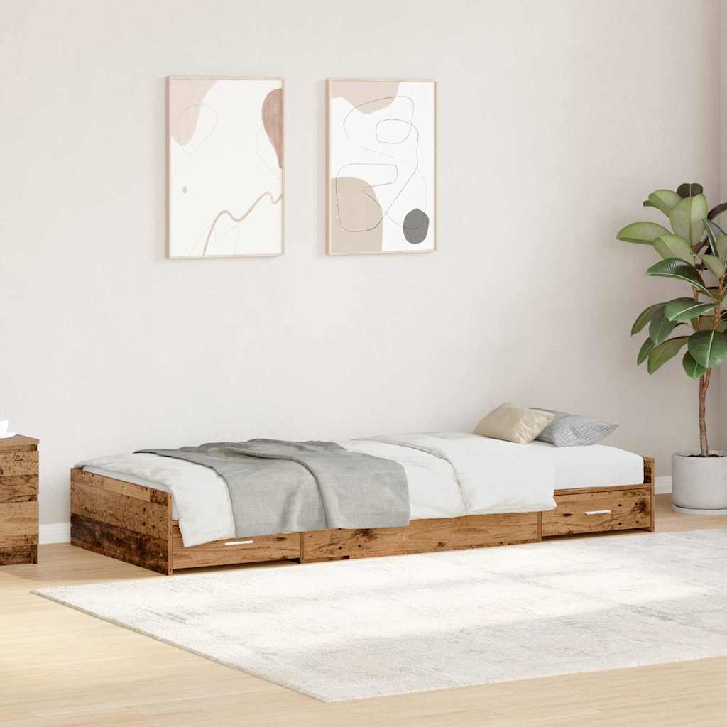 Bedframe met hoofdeinde Oud Hout 80 x 200 cm Bewerkt hout is nu te koop bij PeponiXL, paradijselijk wonen!