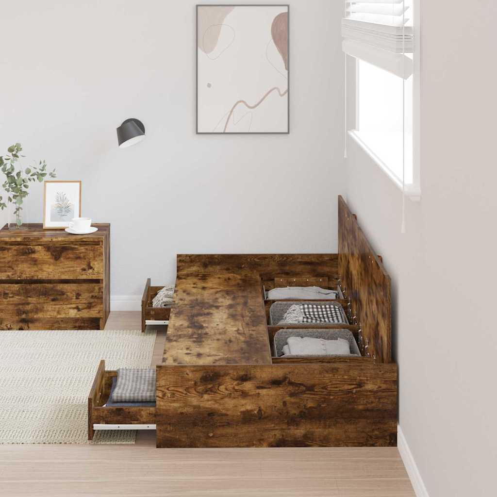 Bedframe met hoofdeinde Oud Hout 80 x 200 cm Bewerkt hout is nu te koop bij PeponiXL, paradijselijk wonen!