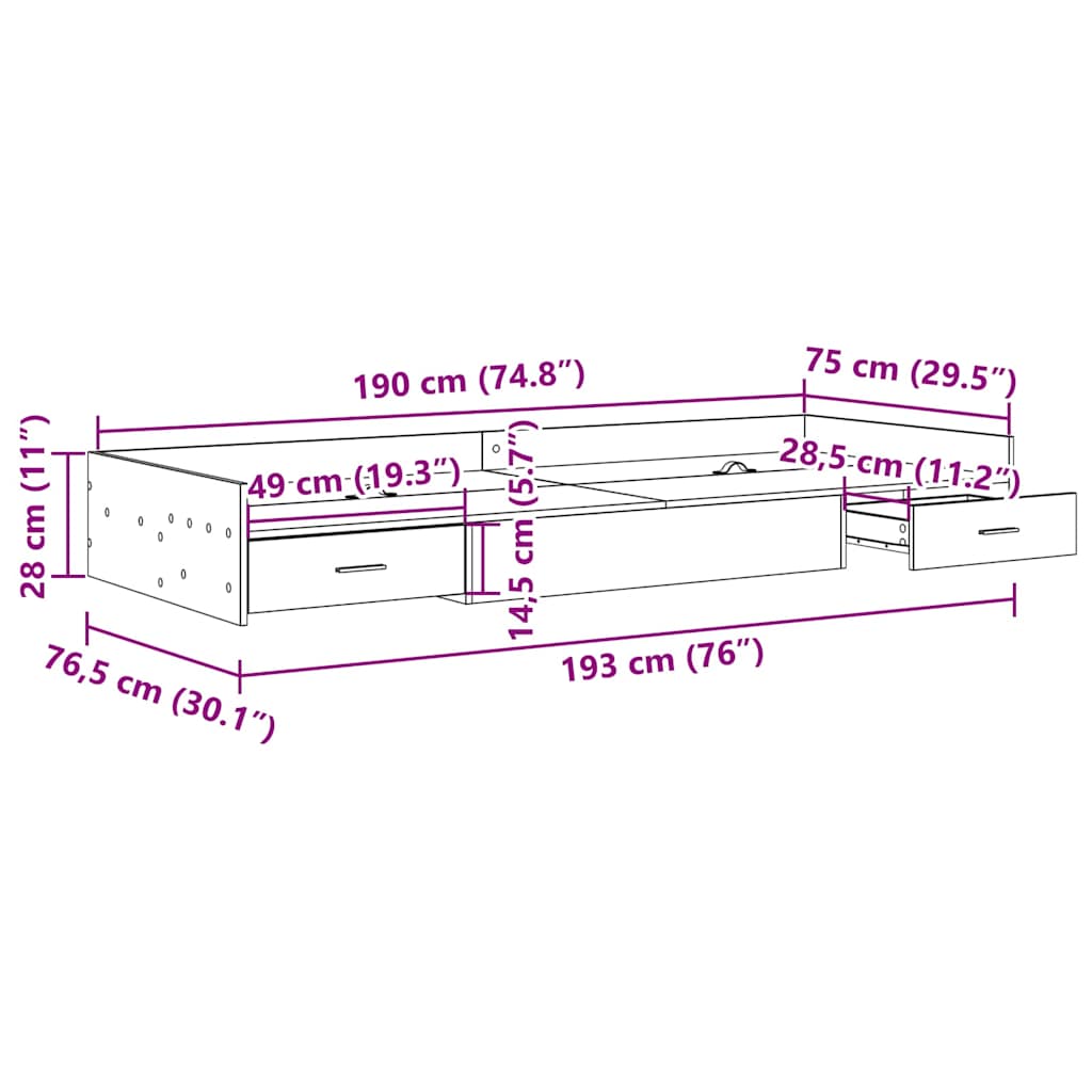 Bedframe met hoofdeinde Zwart Eiken 75 x 190 cm Bewerkt hout is nu te koop bij PeponiXL, paradijselijk wonen!