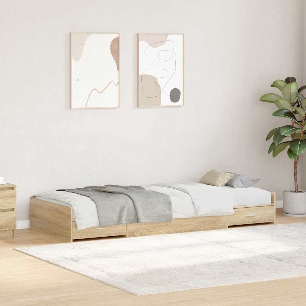Bedframe met hoofdeinde Sonoma Eiken 75 x 190 cm Bewerkt hout is nu te koop bij PeponiXL, paradijselijk wonen!