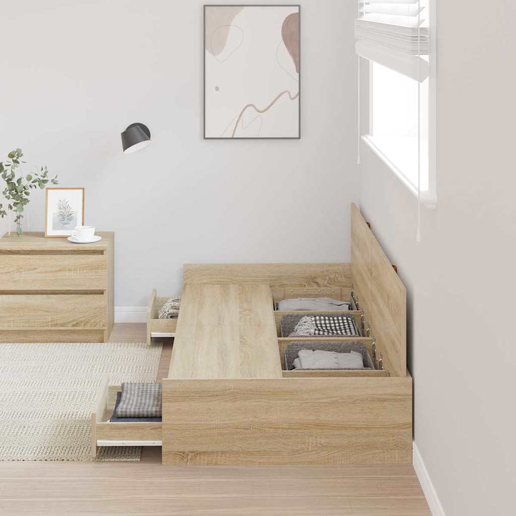 Bedframe met hoofdeinde Sonoma Eiken 75 x 190 cm Bewerkt hout is nu te koop bij PeponiXL, paradijselijk wonen!