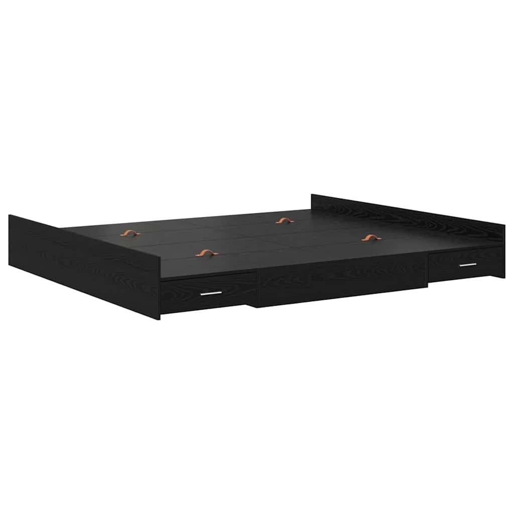 Opbergbedframe met lade Zwart Eiken 200 x 200 cm Bewerkt hout is nu te koop bij PeponiXL, paradijselijk wonen!