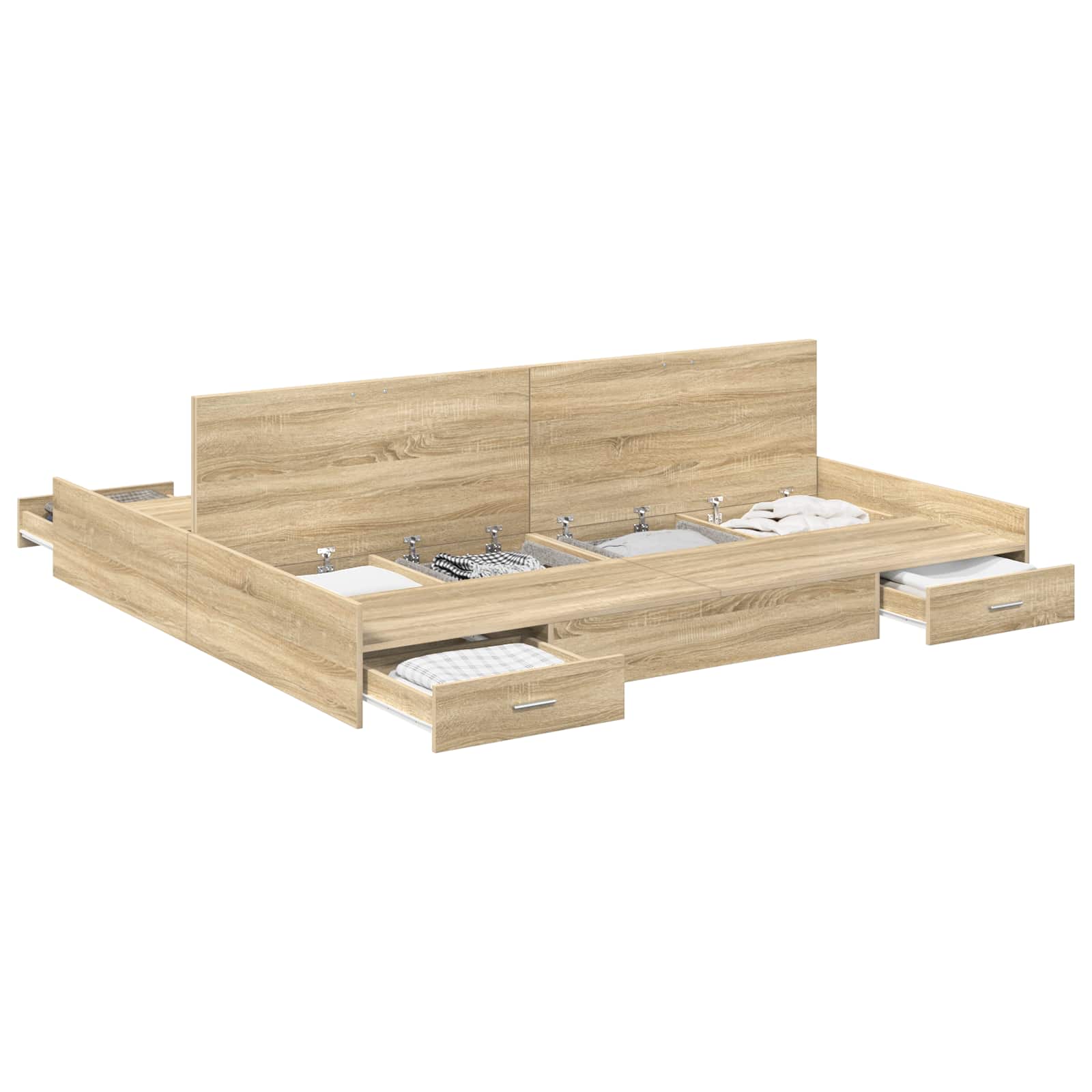 Opbergbedframe met lade Sonoma Eiken 200 x 200 cm Bewerkt hout is nu te koop bij PeponiXL, paradijselijk wonen!