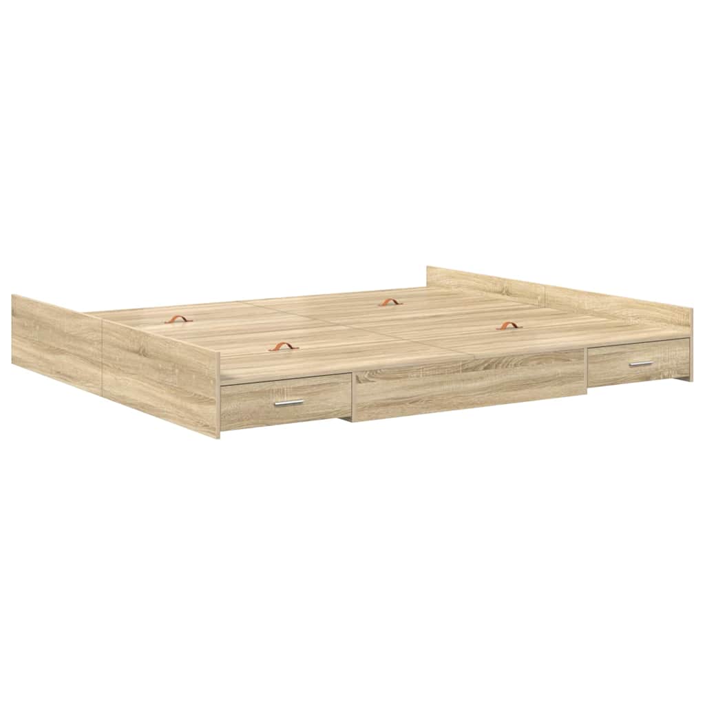 Opbergbedframe met lade Sonoma Eiken 200 x 200 cm Bewerkt hout is nu te koop bij PeponiXL, paradijselijk wonen!