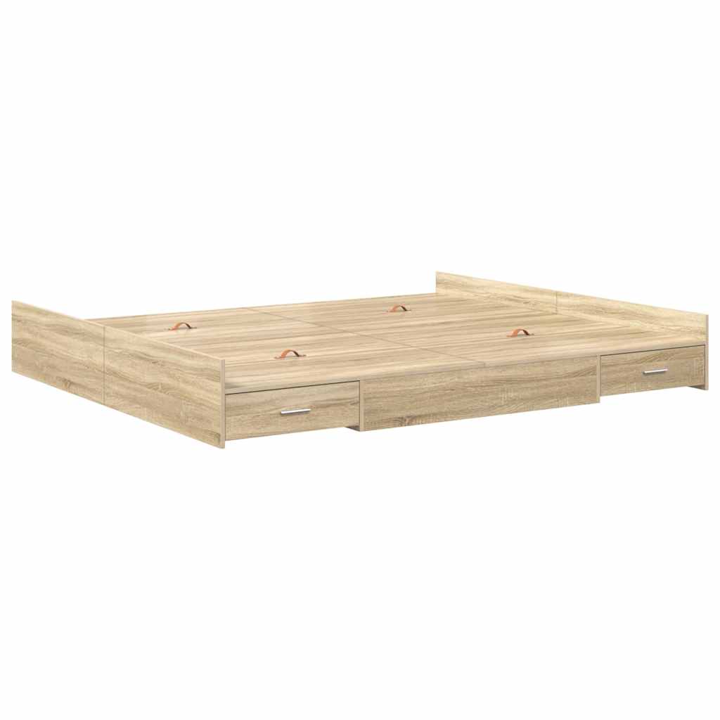 Opbergbedframe met lade Sonoma Eiken 200 x 200 cm Bewerkt hout is nu te koop bij PeponiXL, paradijselijk wonen!