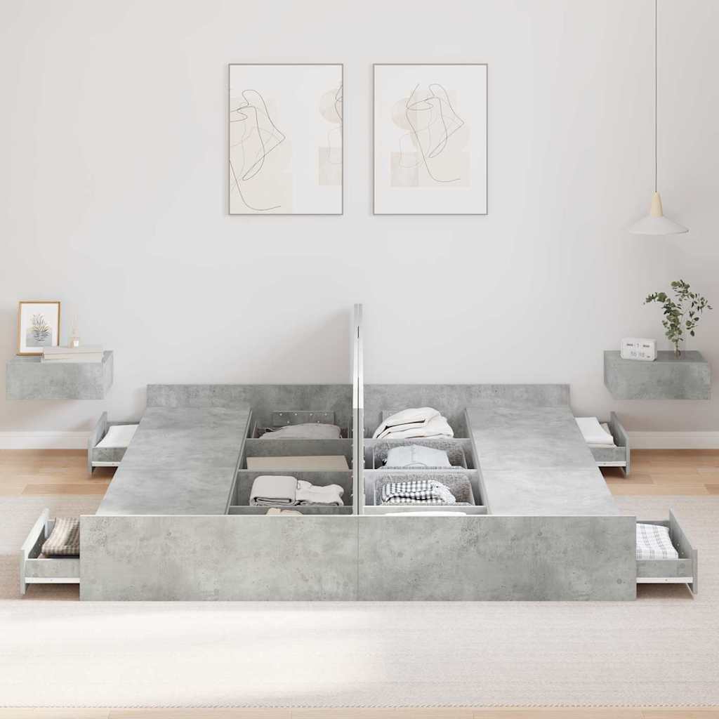 Opbergbedframe met lade Beton Grijs 200 x 200 cm Bewerkt hout is nu te koop bij PeponiXL, paradijselijk wonen!
