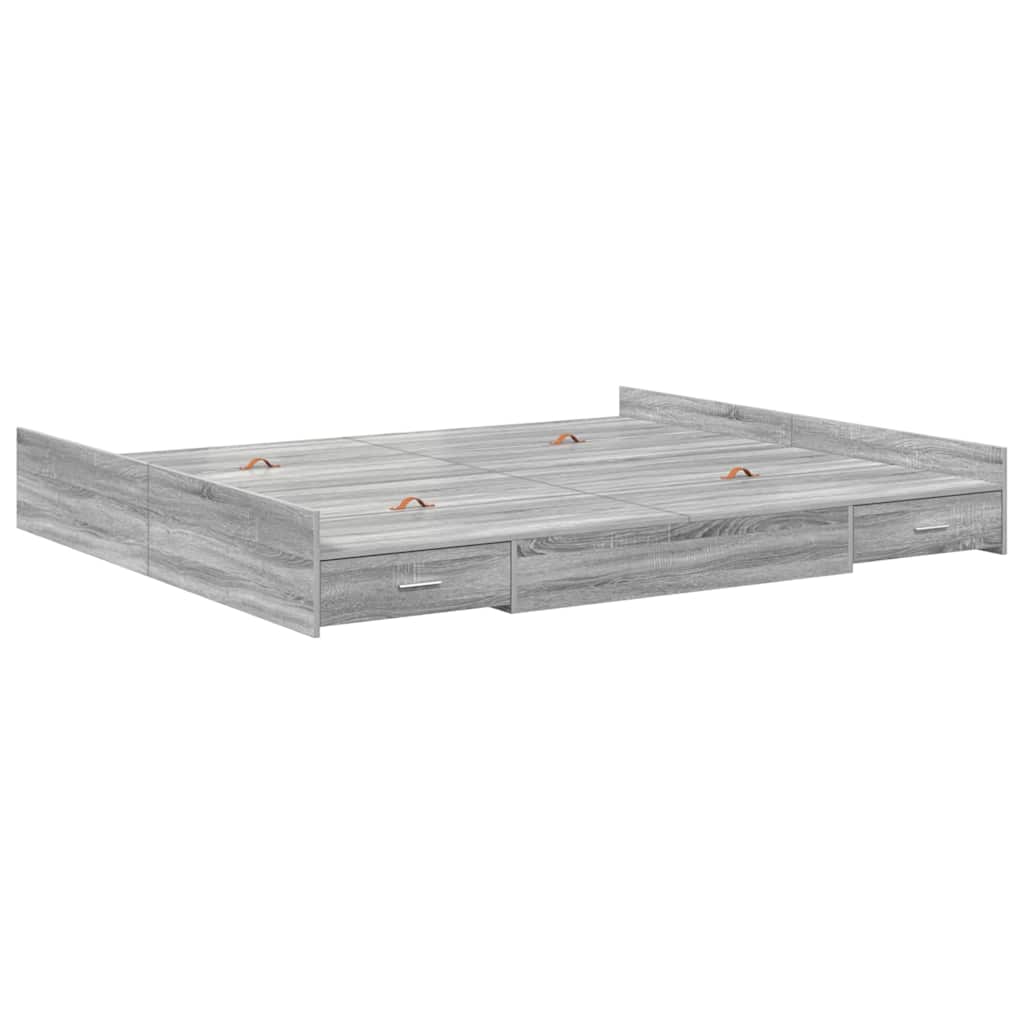Opbergbedframe met lade Grijs Sonoma 200 x 200 cm Bewerkt hout is nu te koop bij PeponiXL, paradijselijk wonen!