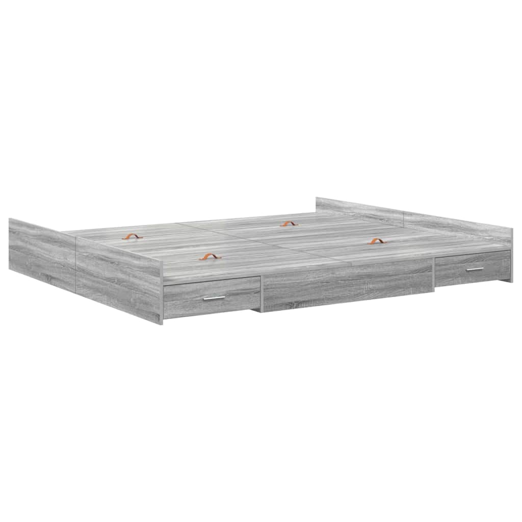 Opbergbedframe met lade Grijs Sonoma 200 x 200 cm Bewerkt hout is nu te koop bij PeponiXL, paradijselijk wonen!
