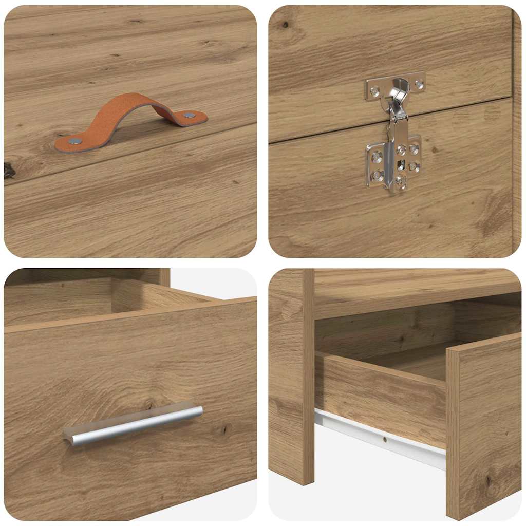 Opbergbedframe met lade Artisan Eiken 200 x 200 cm Bewerkt hout is nu te koop bij PeponiXL, paradijselijk wonen!