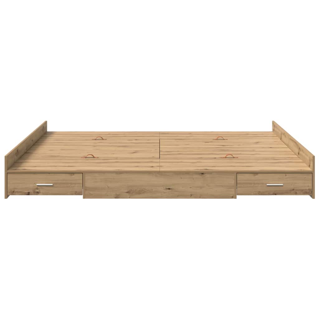 Opbergbedframe met lade Artisan Eiken 200 x 200 cm Bewerkt hout is nu te koop bij PeponiXL, paradijselijk wonen!
