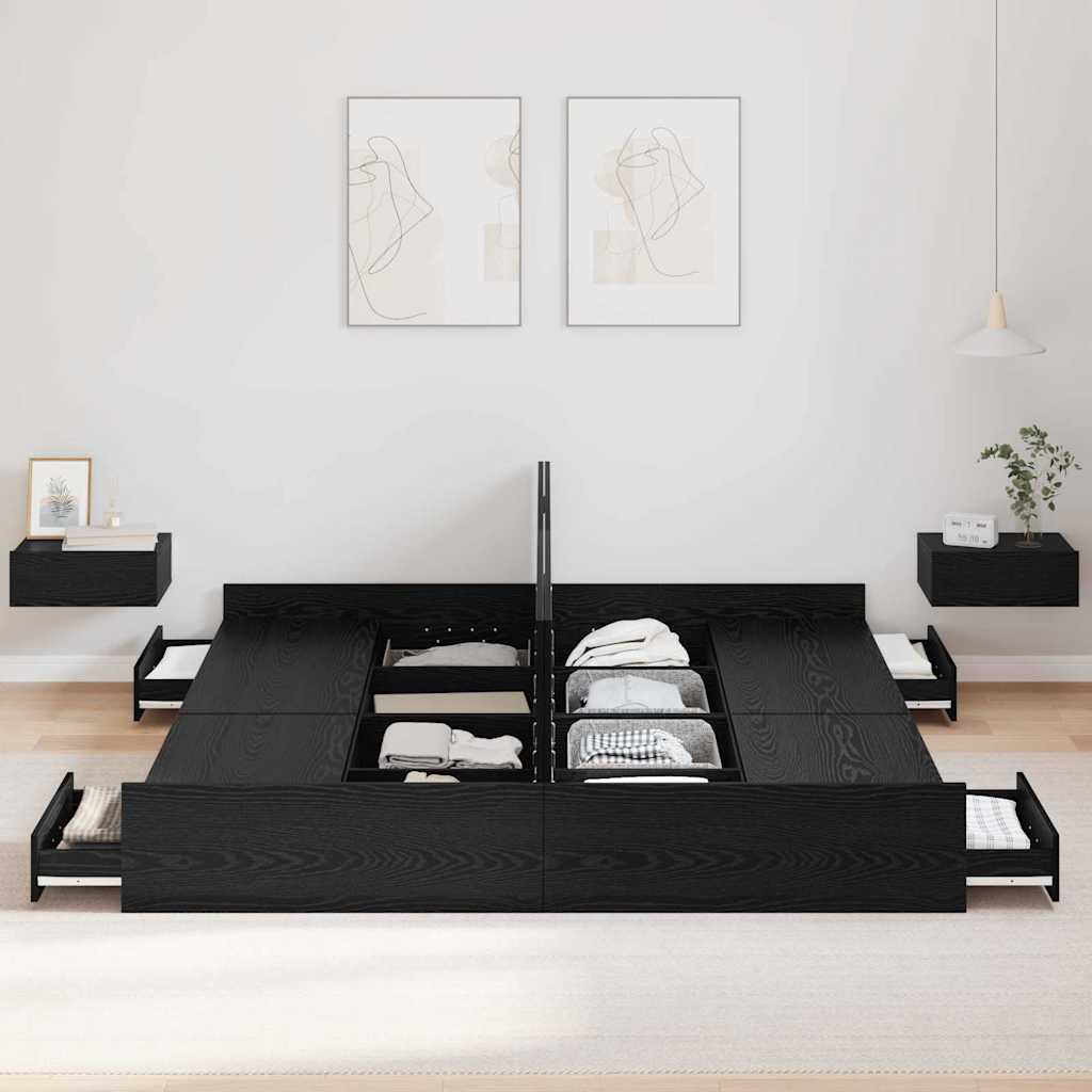 Opbergbedframe met lade Zwart Eiken 180 x 200 cm Bewerkt hout is nu te koop bij PeponiXL, paradijselijk wonen!