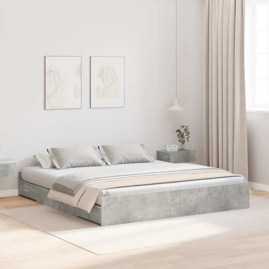 Opbergbedframe met lade Beton Grijs 180 x 200 cm Bewerkt hout is nu te koop bij PeponiXL, paradijselijk wonen!