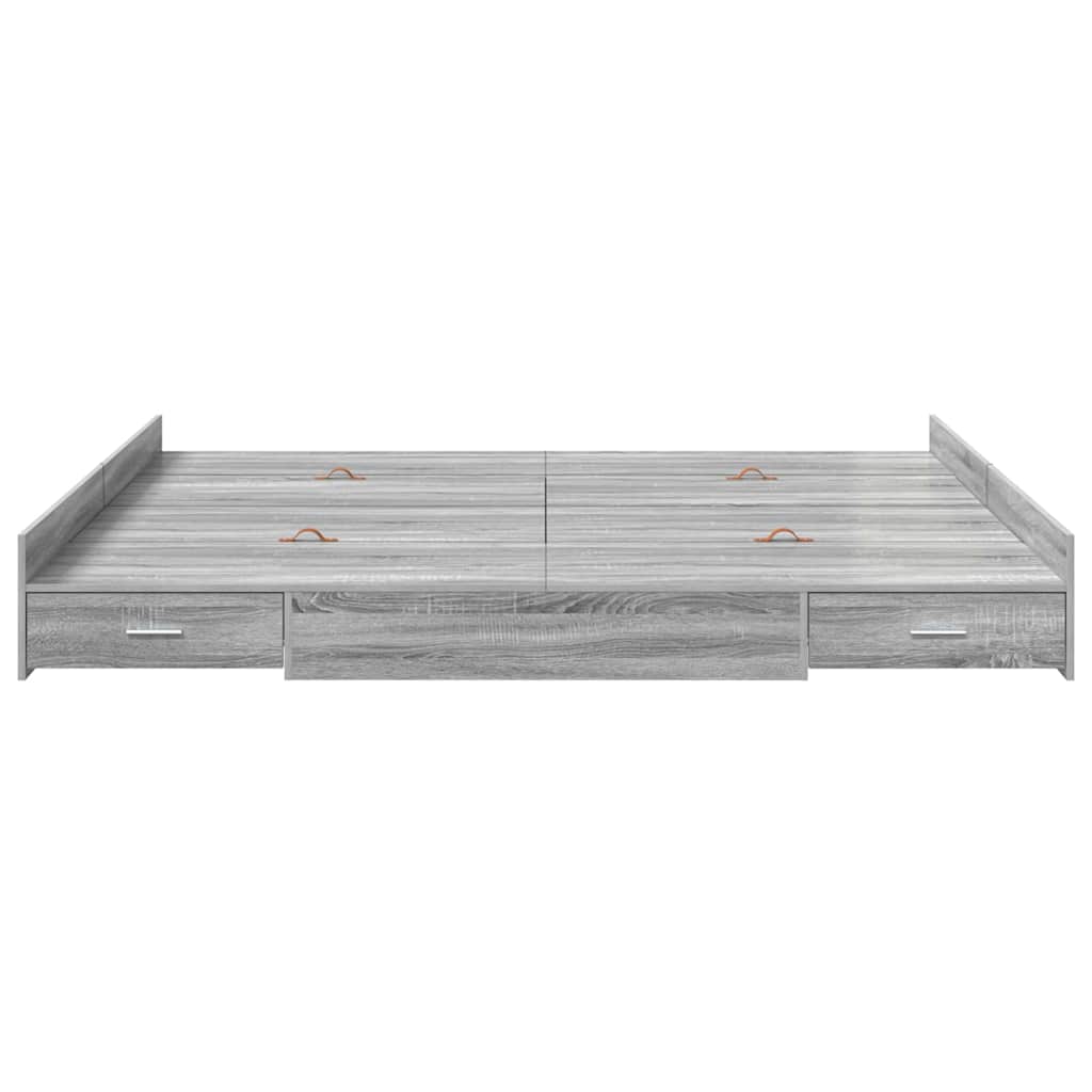 Opbergbedframe met lade Grijs Sonoma 180 x 200 cm Bewerkt hout is nu te koop bij PeponiXL, paradijselijk wonen!