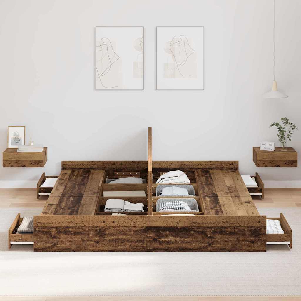 Opbergbedframe met lade Oud Hout 180 x 200 cm Bewerkt hout is nu te koop bij PeponiXL, paradijselijk wonen!