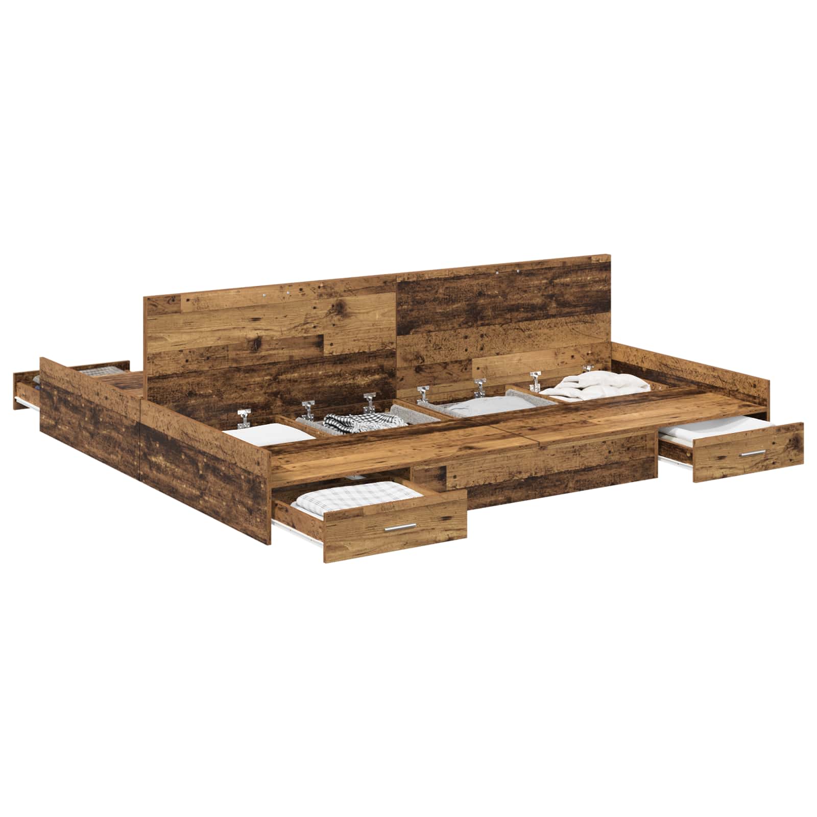 Opbergbedframe met lade Oud Hout 180 x 200 cm Bewerkt hout is nu te koop bij PeponiXL, paradijselijk wonen!