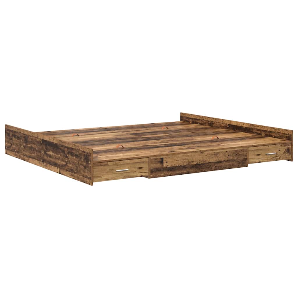 Opbergbedframe met lade Oud Hout 180 x 200 cm Bewerkt hout is nu te koop bij PeponiXL, paradijselijk wonen!