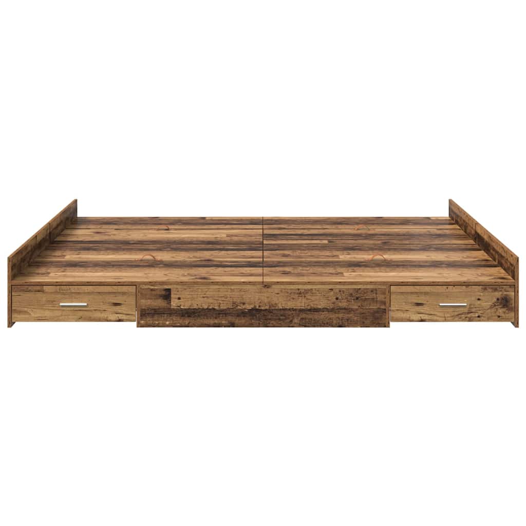 Opbergbedframe met lade Oud Hout 180 x 200 cm Bewerkt hout is nu te koop bij PeponiXL, paradijselijk wonen!