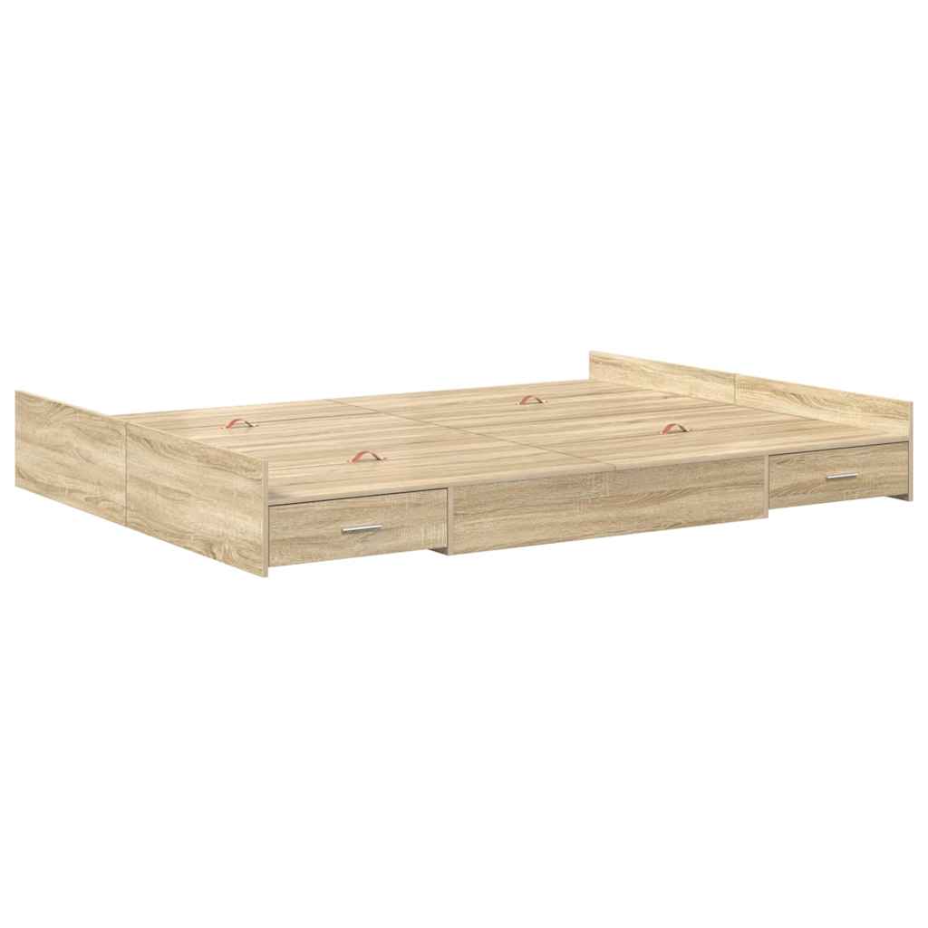 Opbergbedframe met lade Sonoma Eiken 160 x 200 cm Bewerkt hout is nu te koop bij PeponiXL, paradijselijk wonen!