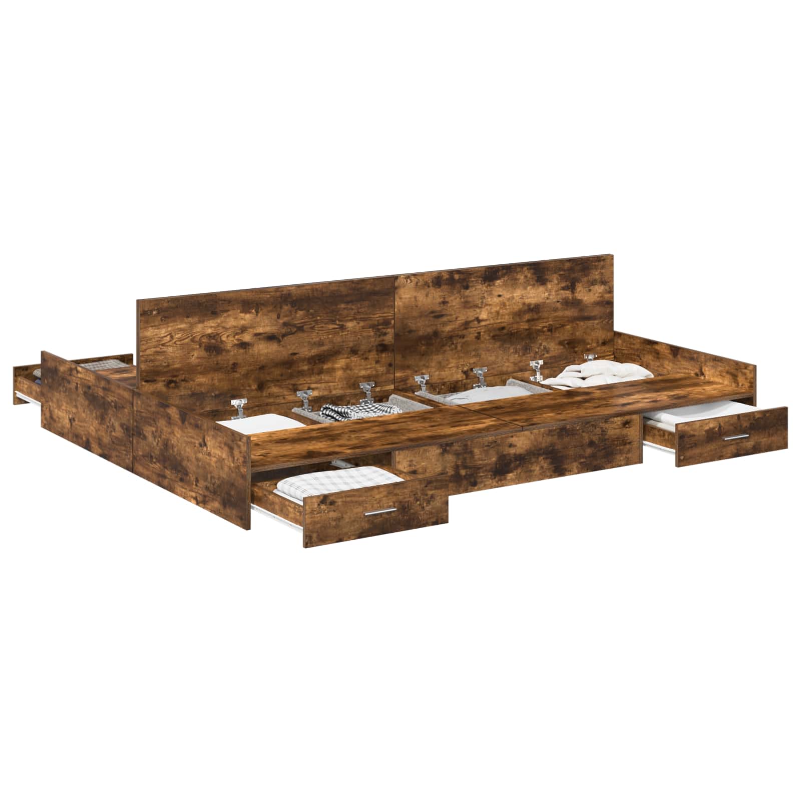 Opbergbedframe met lade Gerookt eiken 160 x 200 cm Bewerkt hout is nu te koop bij PeponiXL, paradijselijk wonen!