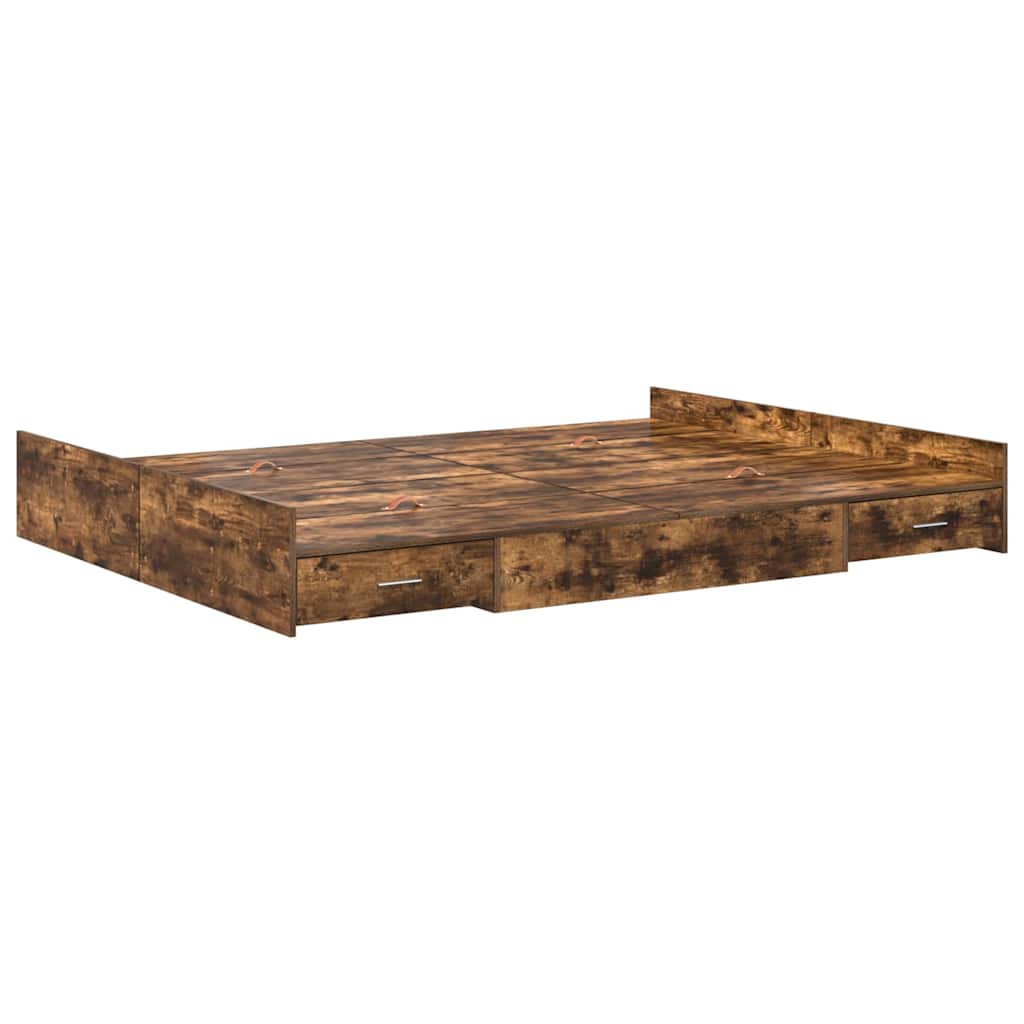 Opbergbedframe met lade Gerookt eiken 160 x 200 cm Bewerkt hout is nu te koop bij PeponiXL, paradijselijk wonen!