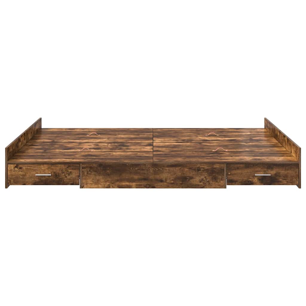 Opbergbedframe met lade Gerookt eiken 160 x 200 cm Bewerkt hout is nu te koop bij PeponiXL, paradijselijk wonen!