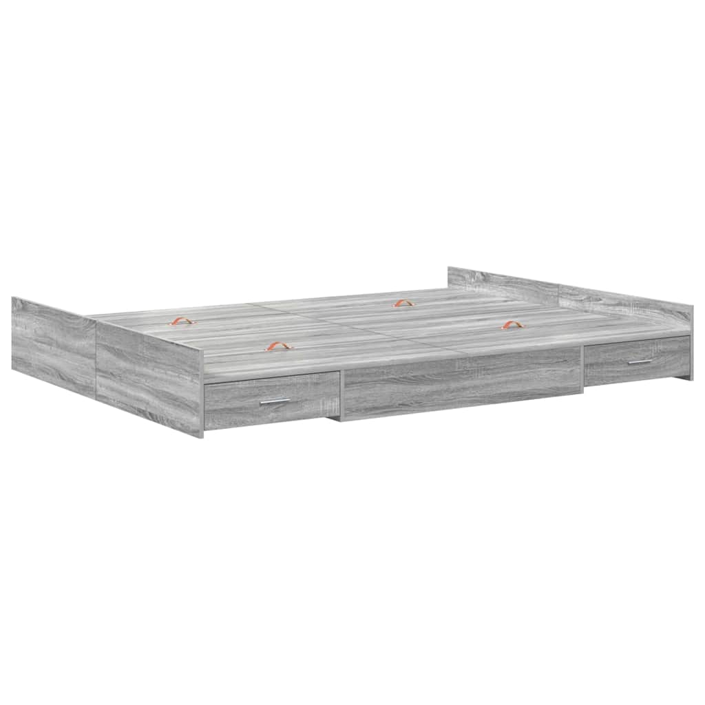 Opbergbedframe met lade Grijs Sonoma 160 x 200 cm Bewerkt hout is nu te koop bij PeponiXL, paradijselijk wonen!