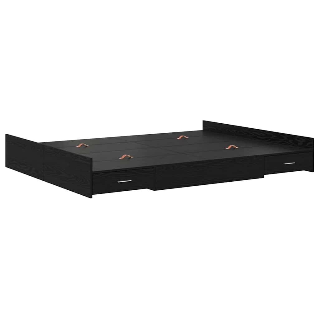 Opbergbedframe met lade Zwart Eiken 150 x 200 cm Bewerkt hout is nu te koop bij PeponiXL, paradijselijk wonen!