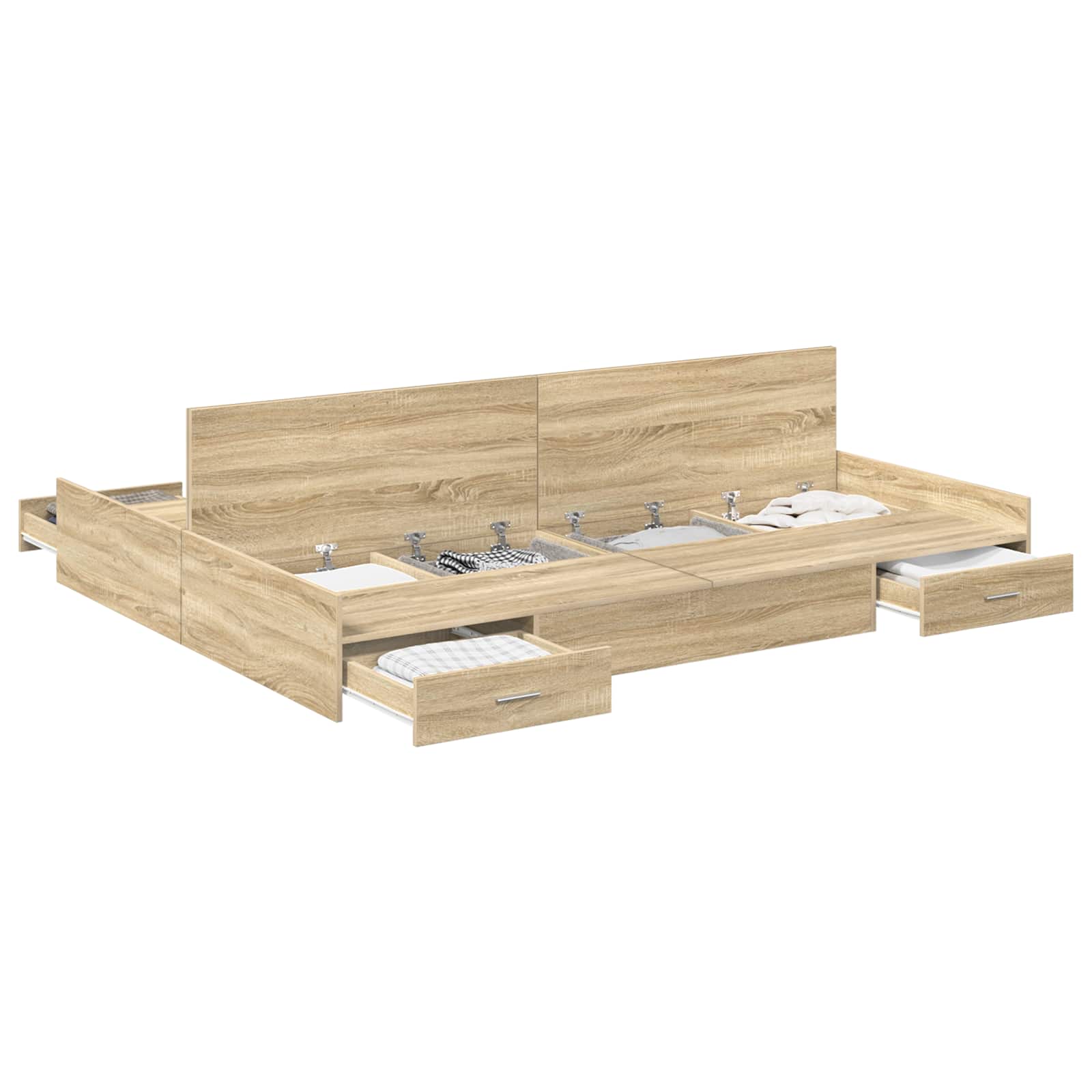 Opbergbedframe met lade Sonoma Eiken 150 x 200 cm Bewerkt hout is nu te koop bij PeponiXL, paradijselijk wonen!