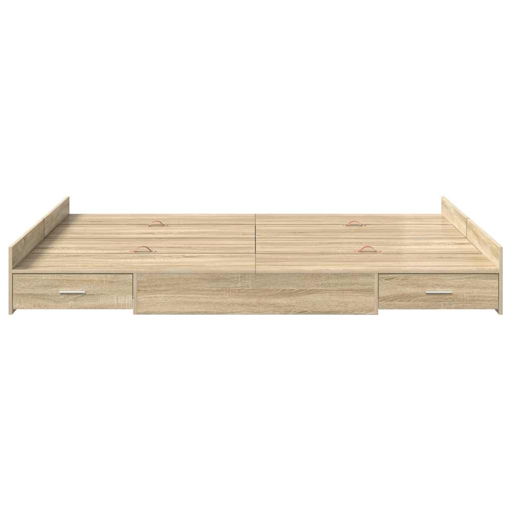 Opbergbedframe met lade Sonoma Eiken 150 x 200 cm Bewerkt hout is nu te koop bij PeponiXL, paradijselijk wonen!