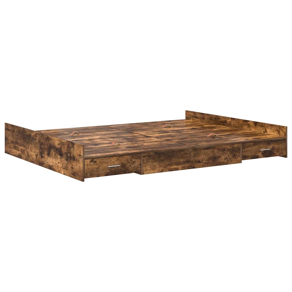 Opbergbedframe met lade Gerookt eiken 150 x 200 cm Bewerkt hout is nu te koop bij PeponiXL, paradijselijk wonen!