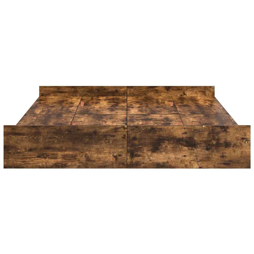 Opbergbedframe met lade Gerookt eiken 150 x 200 cm Bewerkt hout is nu te koop bij PeponiXL, paradijselijk wonen!