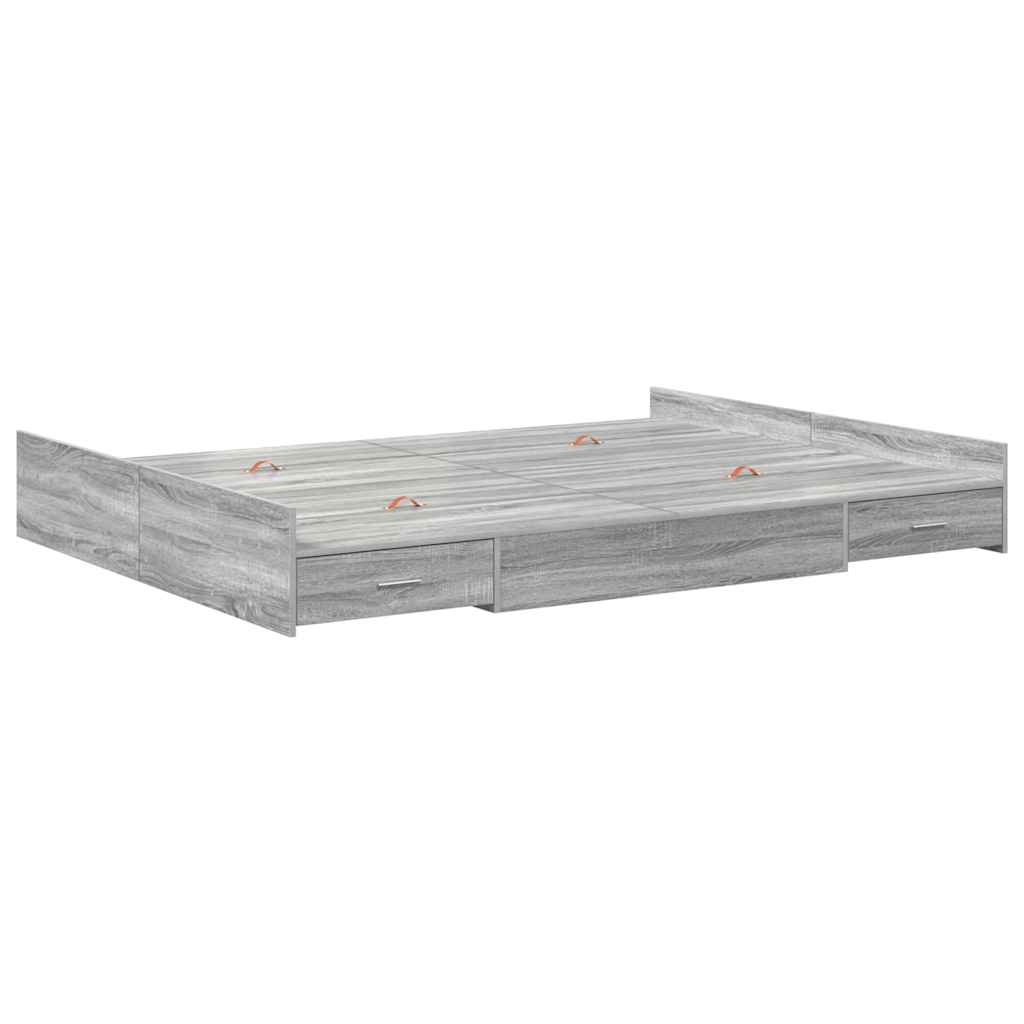 Opbergbedframe met lade Grijs Sonoma 150 x 200 cm Bewerkt hout is nu te koop bij PeponiXL, paradijselijk wonen!